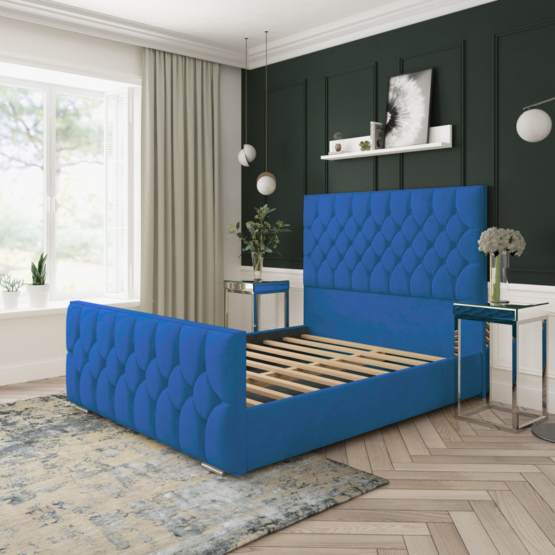 Upholstered Bed, Blue, Double (4'6)