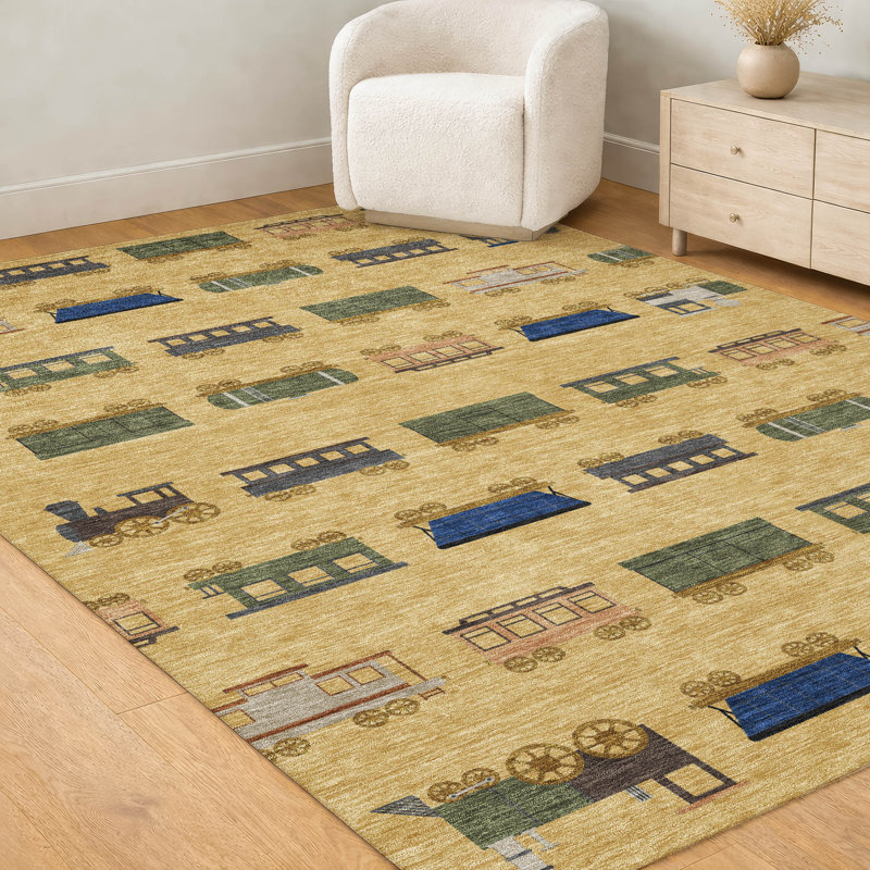 Machine Washable Indoor/Outdoor Chantille ACN2621 Kids Rug, Gold, 2'6" x 3'10"