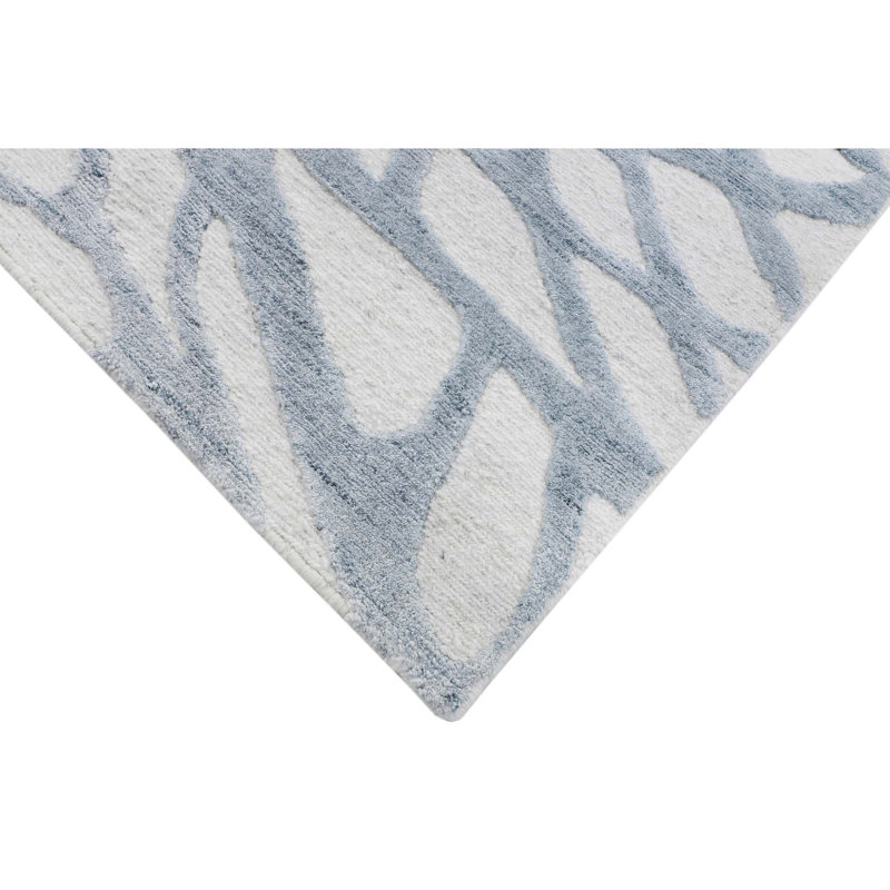 Abstract Area Rug in Turquoise/Ivory, Rectangle 8' x 10'