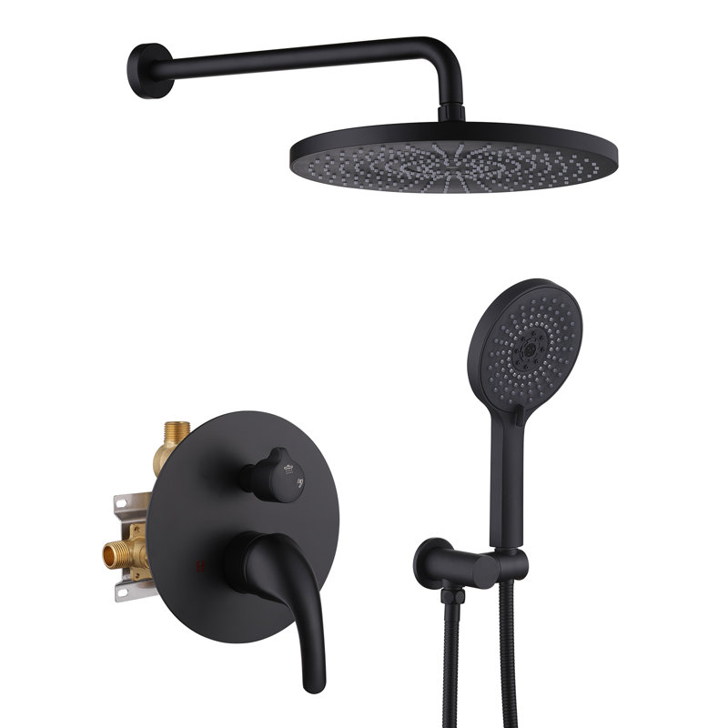 12 Inch Rainfall Shower System with Brass Valve - 2 Function (Top/Hand) & 3 Modes Handheld Shower (High Pressure)