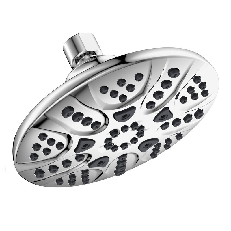 Pomme de douche à jet réglable 6 fonctions 5 po avec bras mural en forme de S 8 po, Chrome poli