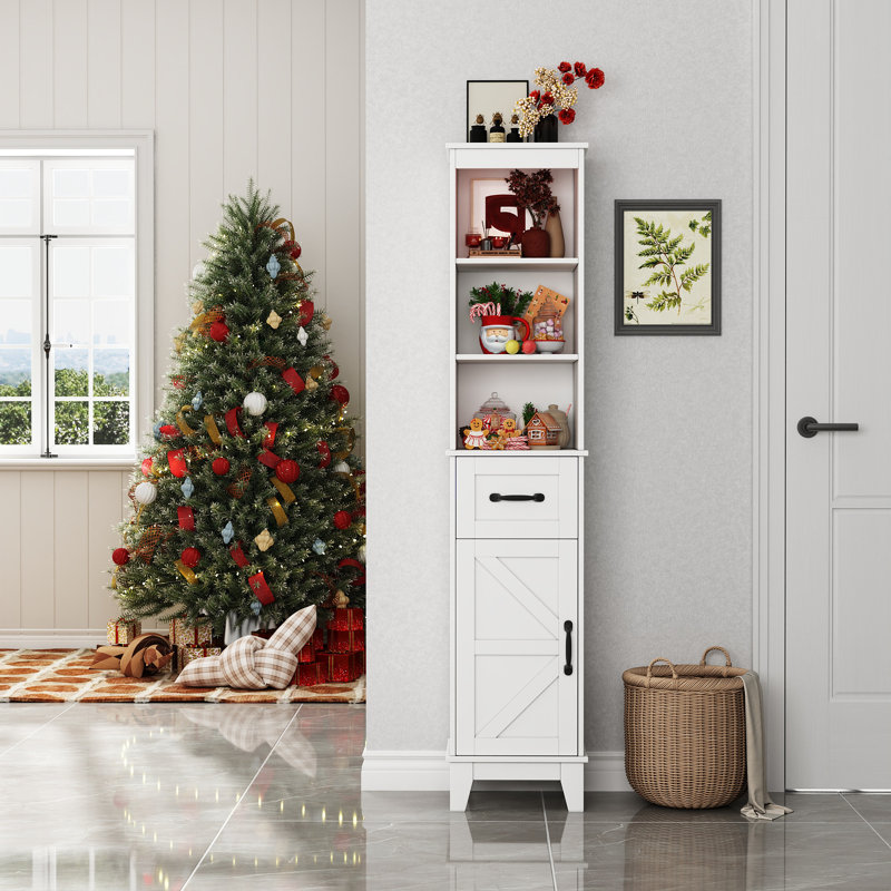 Armoire de cuisine en bois massif H 63 po avec 3 tablettes réglables, garde-manger avec 1 tiroir et une porte, Blanc