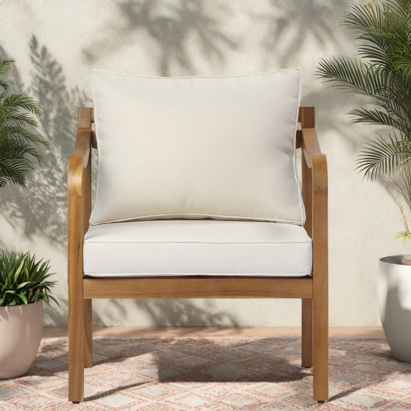 Chaises longues de patio modernes, siège profond en bois d'acacia pour terrasse de balcon