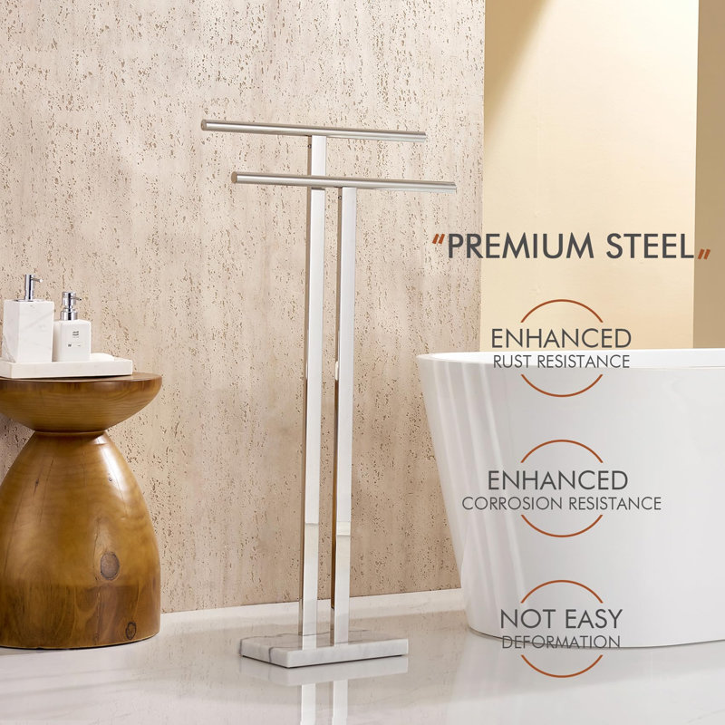 Porte-serviettes sur pied à 2 niveaux pour salle de bain, Polished Chrome