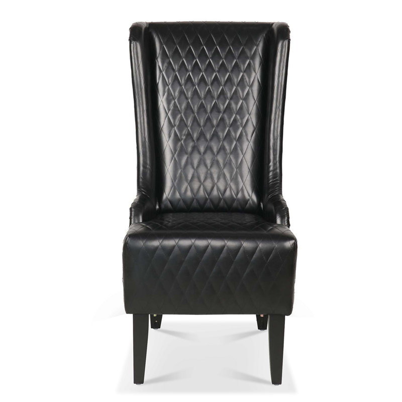 Upholstered High-Back Accent Chair Wingback Chair, Brown Faux Leather, 1 