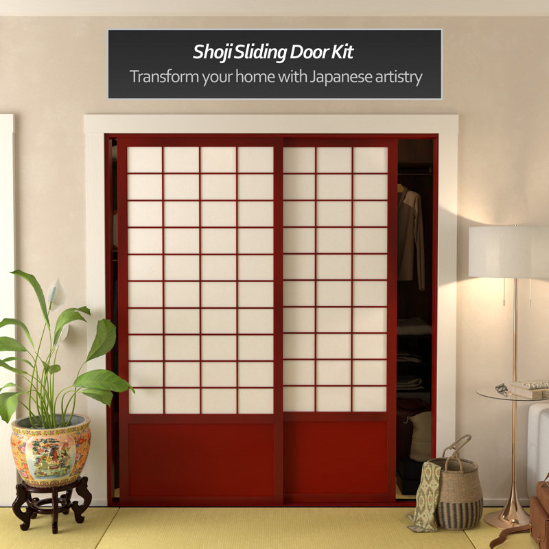 83" x 73.5" Double Sided Sliding Door Room Divider, Rosewood