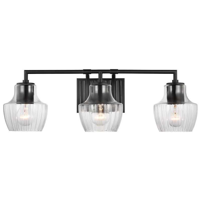Destin 3 Light Vanity Black And Silver Finish Clear Ribbed Glass