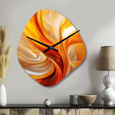 Horloge murale orange abstraite et chaleureuse, design fractal VII - forme unique de fractales, horloge murale moderne