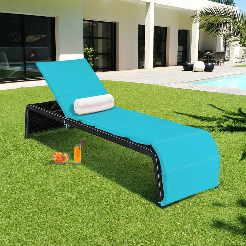 Luciana Outdoor Wicker Chaise Lounge , Cushion Included, Blue