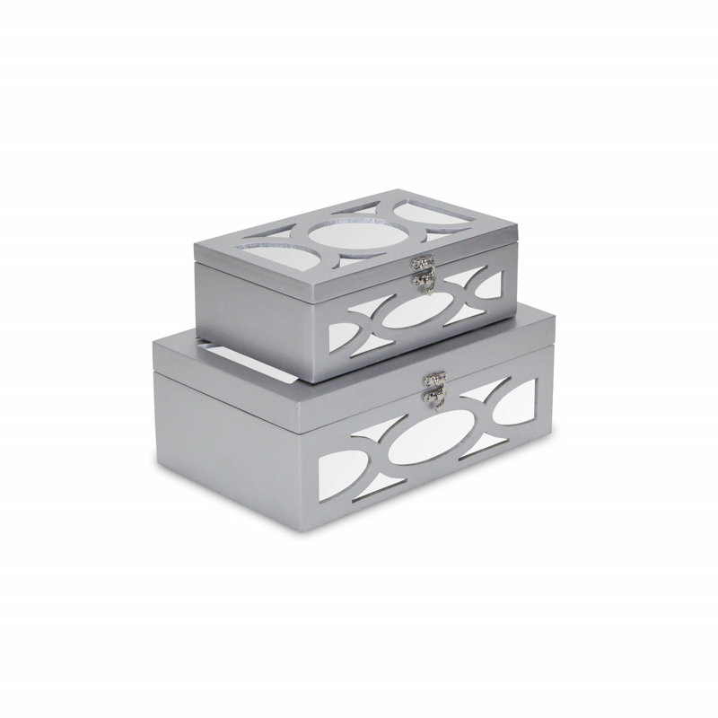 Ensemble de 2 boîtes en bois Mayes, Argent