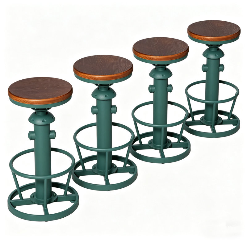 Tabouret de bar de cuisine antique et industriel, Bleu verdâtre, 4