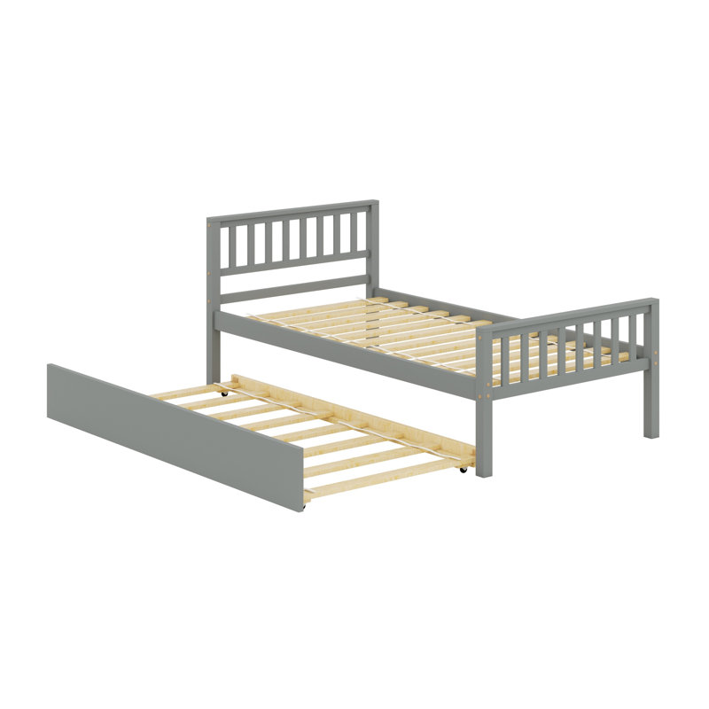 Lit plateforme avec lit gigogne, avec tête et pied de lit, Gris