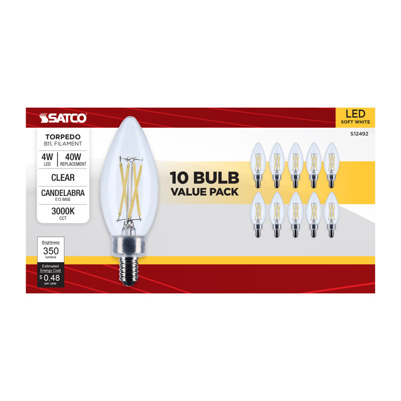 5.5 Watt B11 LED - Candelabra Base - Clear - 3000K CCT - 120 Volt, 350 Lumens, 4 W, 3000 K