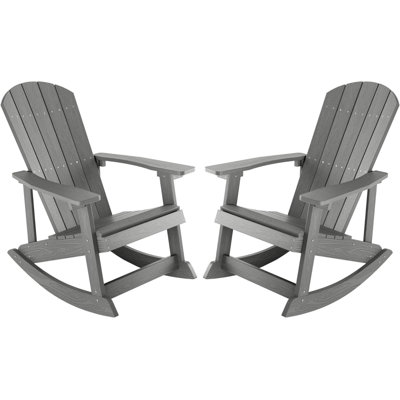 Outdoor Adirondack Rocking Chair HIPS All Weather Oversized Plastic Patio Chair Rocker(Two Sets)