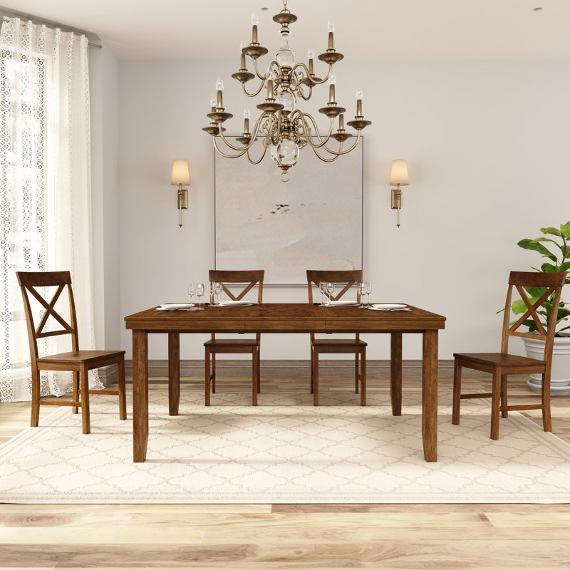 Table de salle à manger rectangulaire extensible en bois massif de 47,2 po à 62,9 po pour 4 à 6 personnes, Brun
