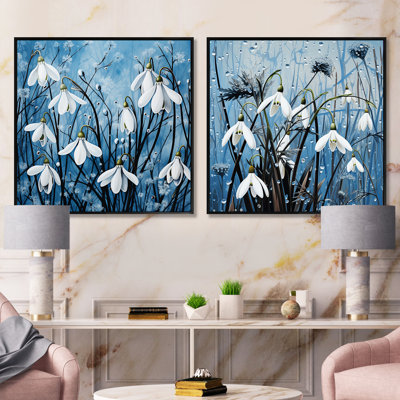 Minimalism Blue And White Snowdrop Flower - Snowdrops Square Collage Set Of 2