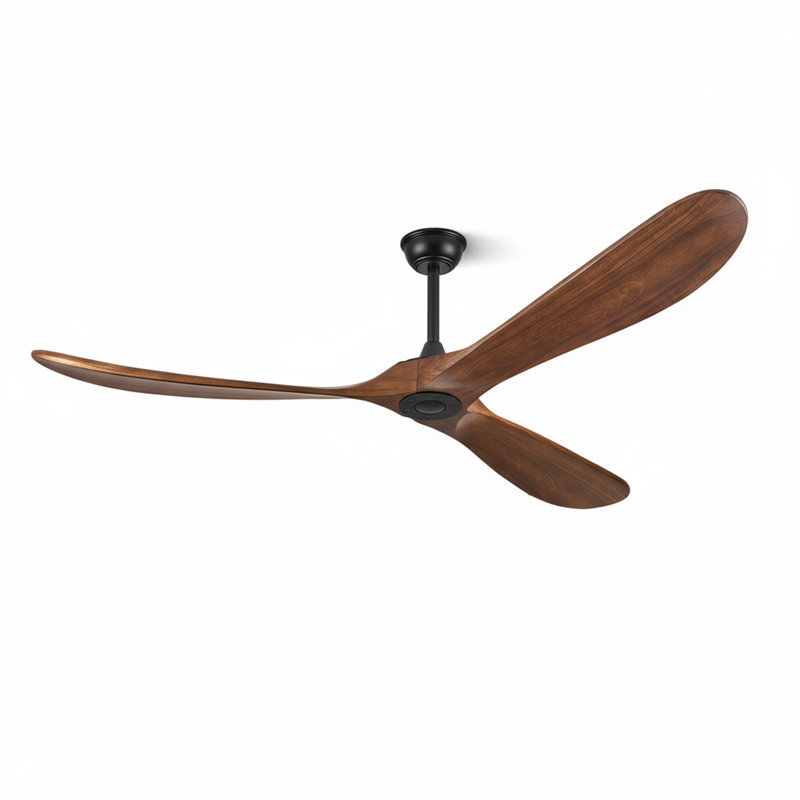 62'' Modern 3-Blade Ceiling Fan (No Light) – Solid Walnut Wood Propeller Ceiling Fans, Quiet DC Motor & Standard Remote Control | Indoor/Outdoor Use for Patio, Coastal & Farmhouse Spaces