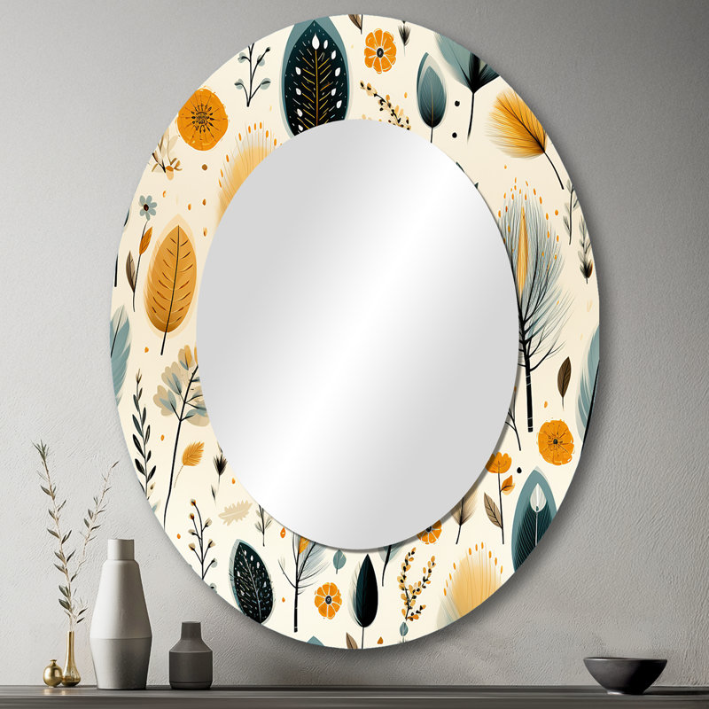 Motif boho inspiré de la nature - grand miroir mural ovale sur métal, H 43 po x l 33 po