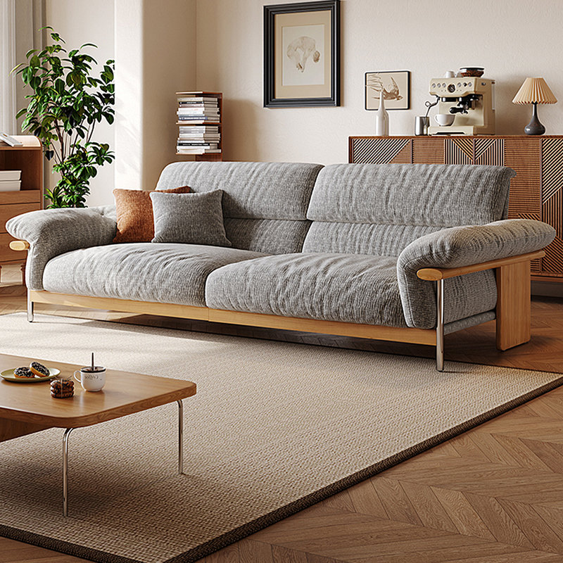 Causeuse 88,58 po en mélange de lin gris avec coussins décoratifs, H 35,43 po x l 88,58 po x P 37,4 po
