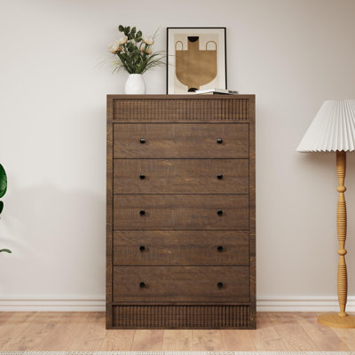 Walnut 5-Drawer Tallboy – A 31.5” Wide Statement Piece for Hallway, Living Room, and Bedroom Storage