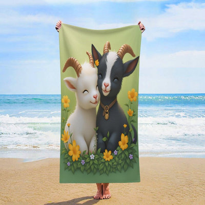 Adorable serviette de plage surdimensionnée en chèvre noir et blanc, séchage rapide, sans sable, serviettes de plage légères en microfibre pour la piscine, 50 x 60 po