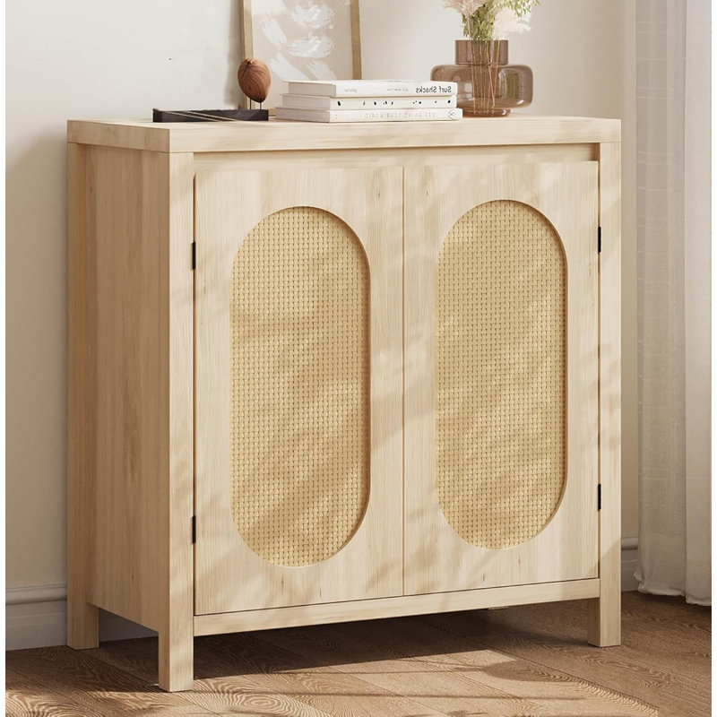 Storage Cabinet With 2 Rattan Doors, Wooden Sideboard Buffet Cabient With Storage, Wood
