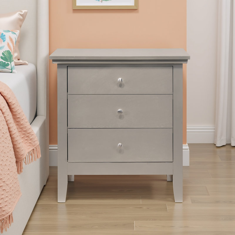 Lausanne Silver Champagne 3 Drawers Nightstand, Silver Champagne