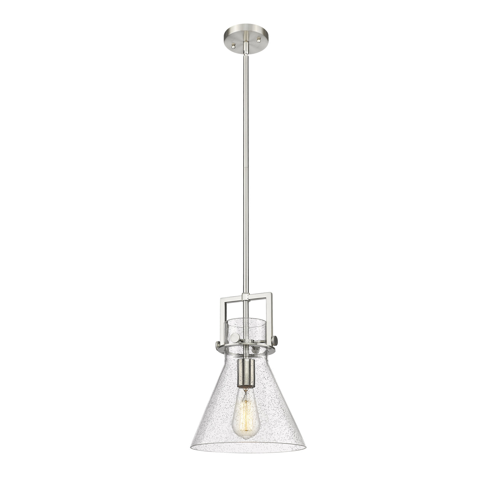 Coterie Single Light Glass Dimmable Pendant, Seedy, Satin Nickel, 13.63" H x 10" W x 10" D