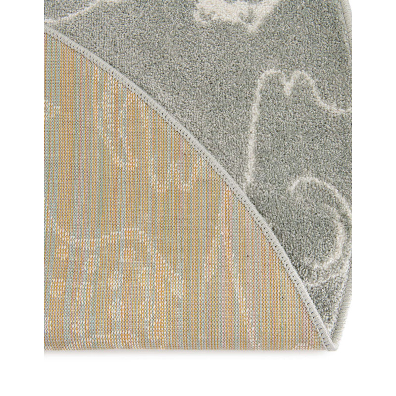 Whimsy Safari Animals Kid Rug, Round 5'3", Gray/Ivory