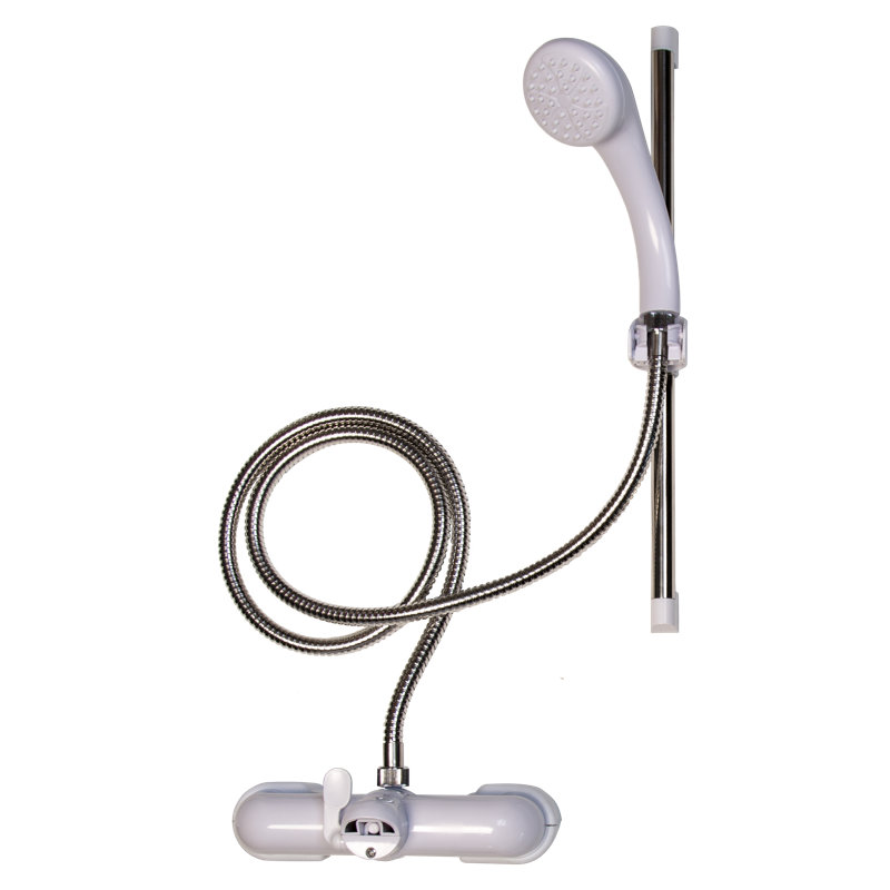 Chrome & White Complete Shower Kit Mixer for Taps, 42cm Riser Rail, Silver