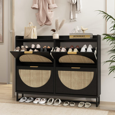 Grande armoire à chaussures en rotin avec 4 tiroirs rabattables
