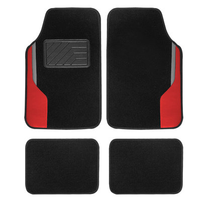 Anara Color-Block Carpet Liners Non-Slip Car Floor Mats with Faux Leather Accents Full Set