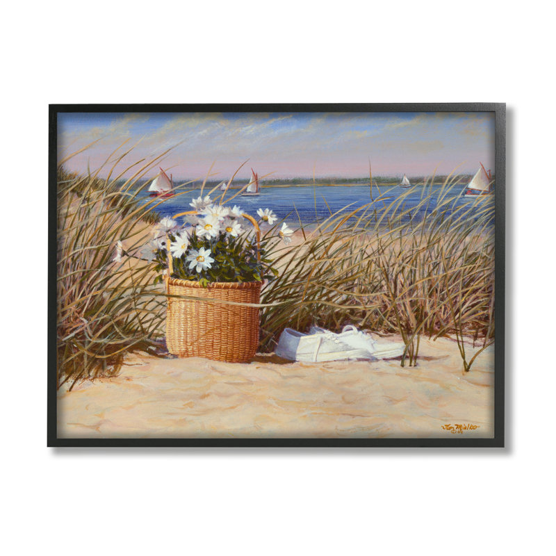 «Coastal Flower Blossom Basket Windblown Beach Grass» par Tom Mielko - peinture à cadre flottant sur toile
