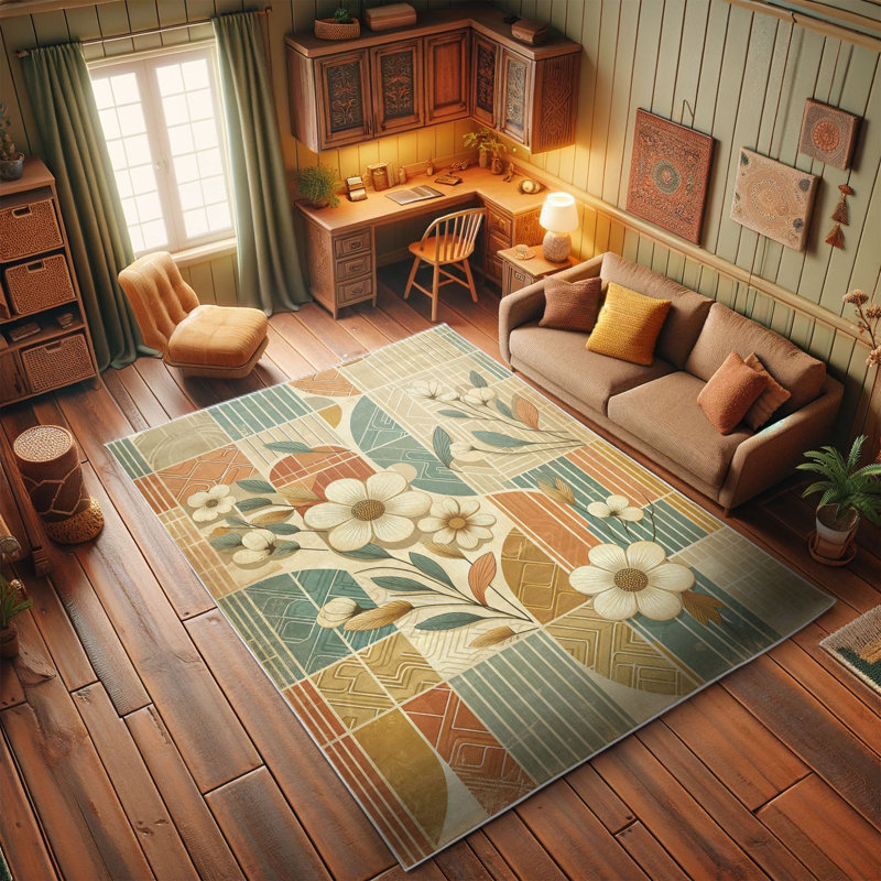 Pale Teal and Salmon Floral Synthetic Area Rug 2'5" x 5'