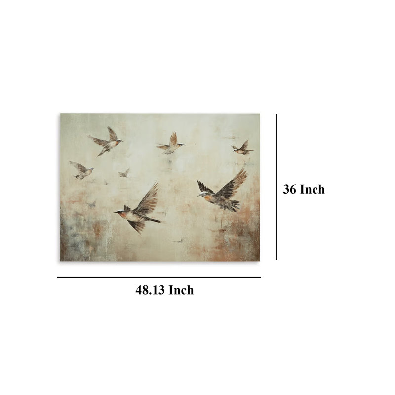 Décoration murale décorative, 36 x 48, toile peinte à la main brune, oiseaux