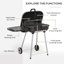 Barbecue portatif noir au charbon de bois, poignée anti-brûlure, grille de réchaud et cendrier, conception de roue mobile avec tablette inférieure, équipement de cuisson extérieur compact pour un voyage de camping dans la cour de jardin