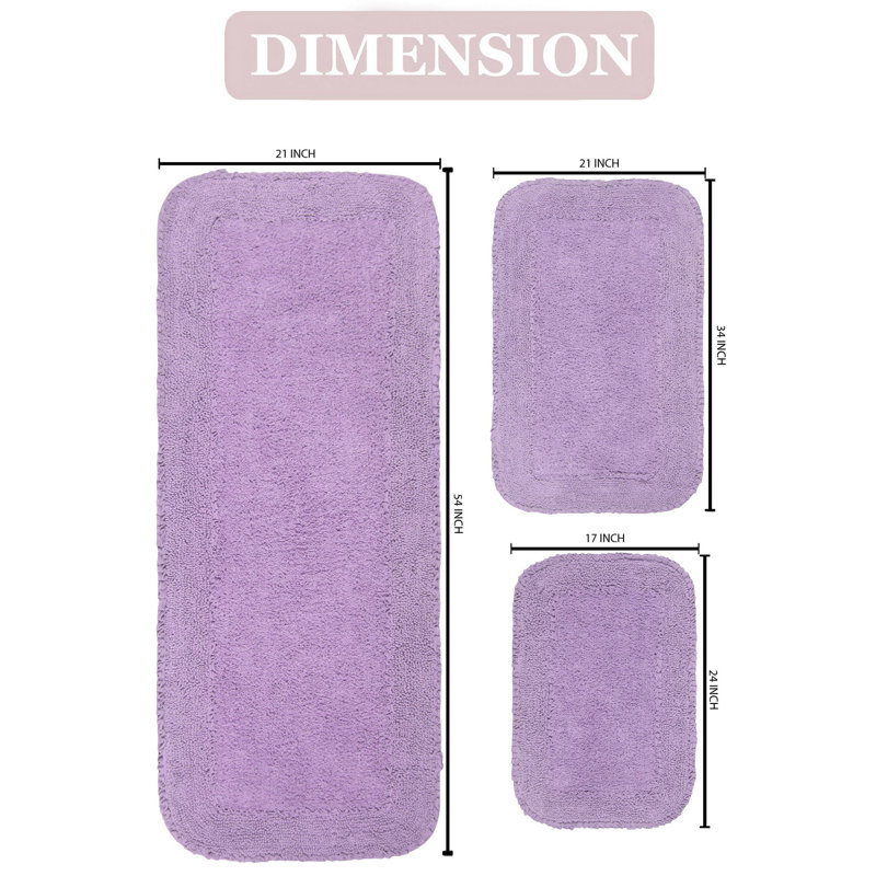 Aceyon Plush Cotton 3 Piece Bath Rug Set, Purple