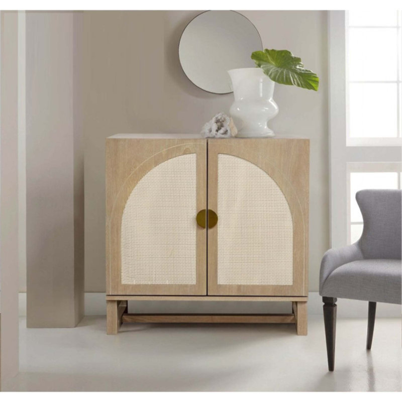 Armoire de rangement 1 pièce à porte arquée en rotin, buffet en bois avec tablette réglable pour le salon et la cuisine