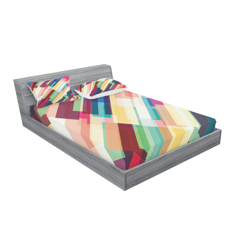 Microfiber Geometric Sheet Set, Queen Sheet Set with Fitted Sheet