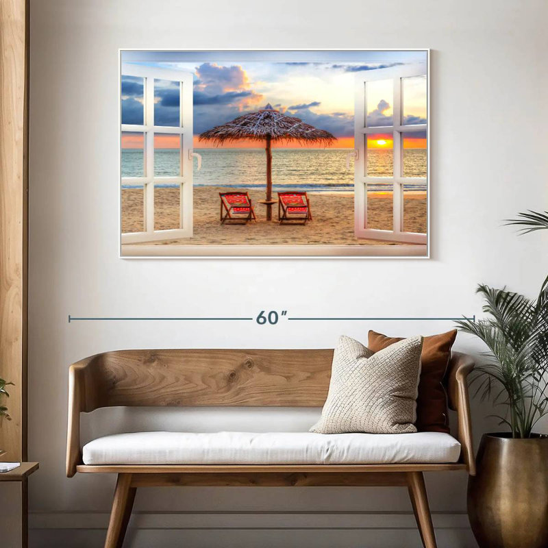 Fenêtre sur l'été Faustine, Cadre flottant blanc, 46 po x 31 po
