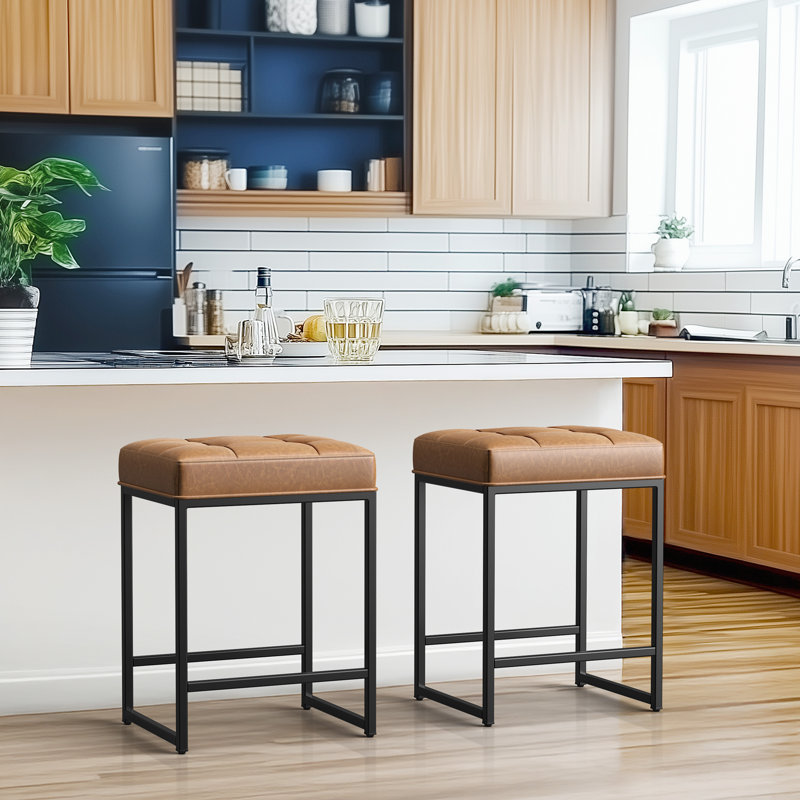 Kloud Counter Backless Industrial Stools with Footrests, Brown, Counter Stool (24" Seat Height)