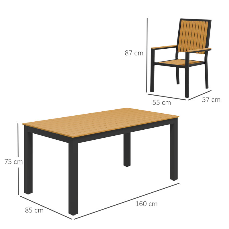 Rectangular 7 - Piece 6 - People 85Cm L Outdoor Table Set, Black/Natural