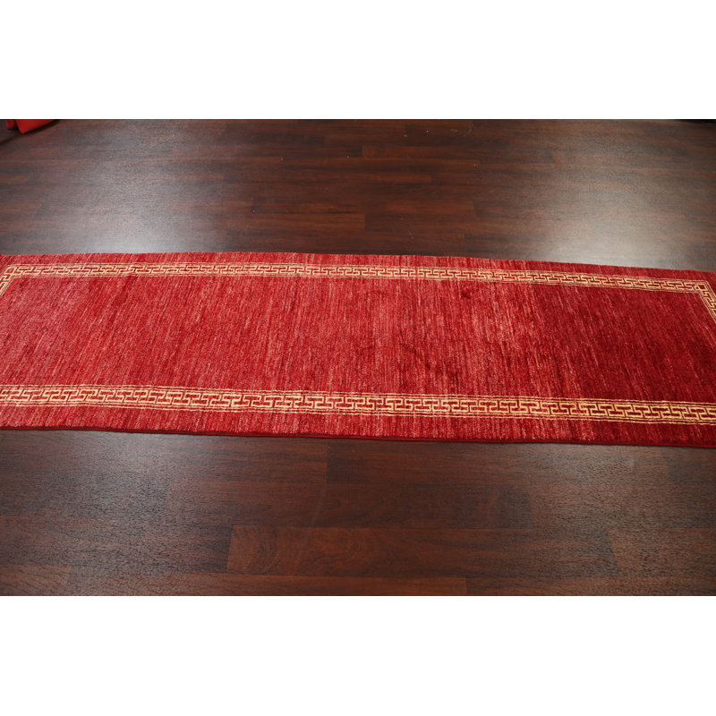 One-of-a-Kind 2'9" X 9'11" New Age Runner Wool Area Rug in Red