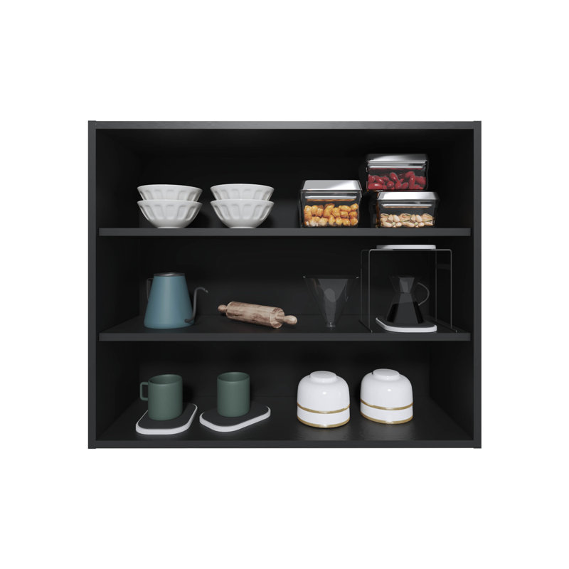 36" 30"H 3 Open Wall Cabinet Black, Ideal For All Rooms, Spacious Storage, Modern, , Easy To Install In For Bedroom, Office, Living Room, Garage, Modern Look,