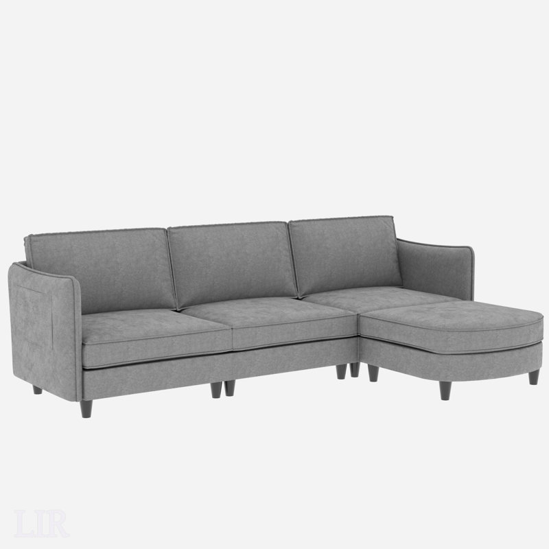 Canapé 3 places en L de grande taille avec repose-pieds mobile, accoudoirs et mousse haute densité pour espaces de vie modernes, modulaire