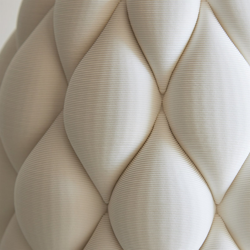 Pillowed Printed Vase-Matte White-Lg, 9.75" H x 9.25" W x 9.25" D