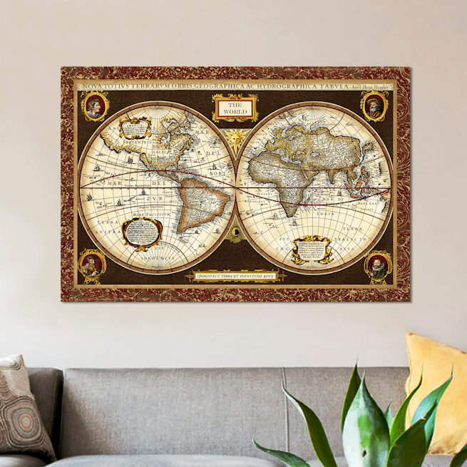 Carte du monde décorative par Vision Studio - impression sur toile tendue, H 40 po x l 60 po x P 1,5 po, Pas de tapis