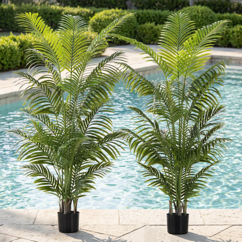 Palmier artificiel de 6 pi (paquet de 2) - plante artificielle en pot résistante aux rayons UV pour un décor intérieur ou extérieur, pot tropical réaliste