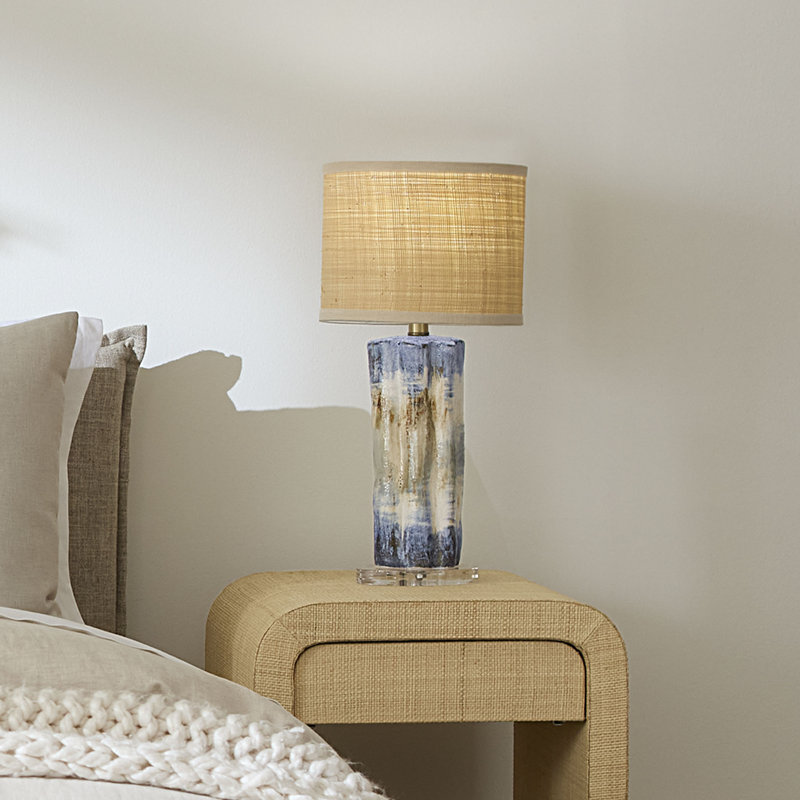 Abstract Ceramic Table Lamp with Raffia Shade