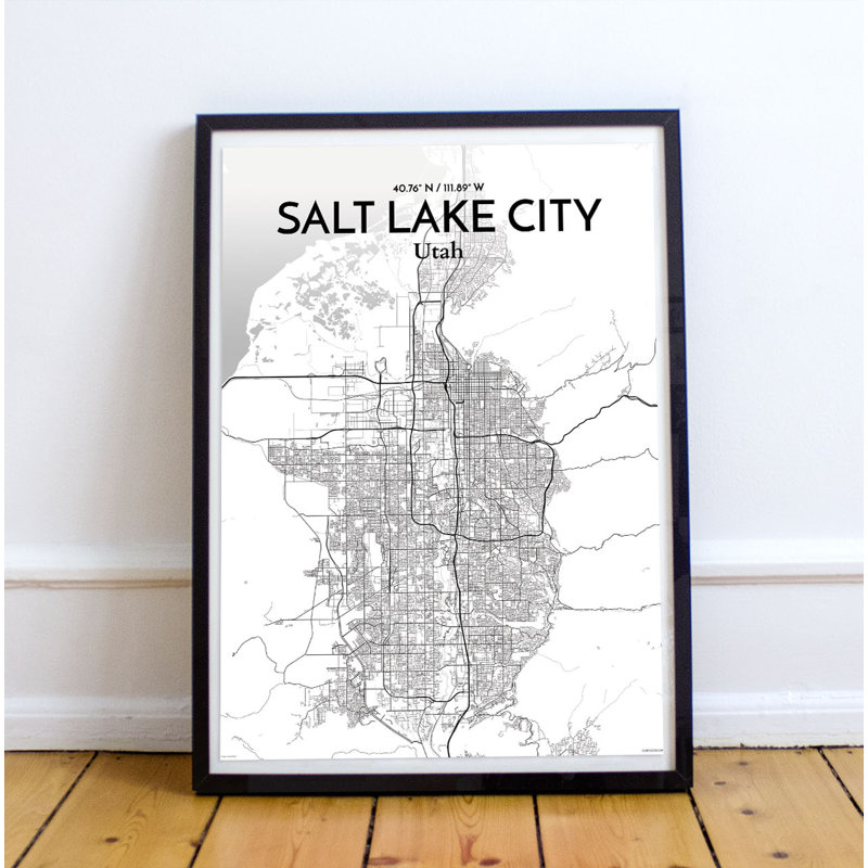 « Salt Lake City Map », impression d’art graphique dans des tons, H 27,6 po x l 19,7 po x P 0,05 po